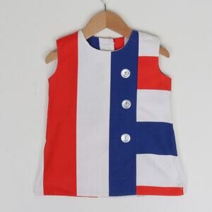 Kids Vintage 1960s Red White Blue Stripe Sleeveless Toddler Dress Size 3